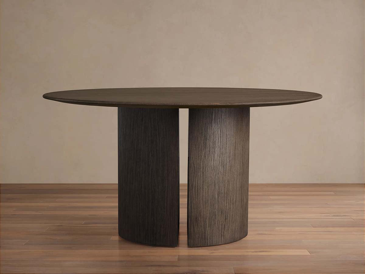 Saint Germain Round Wood Dining Table with Solid Oak & Oak Veneers Wood Dauphine Base