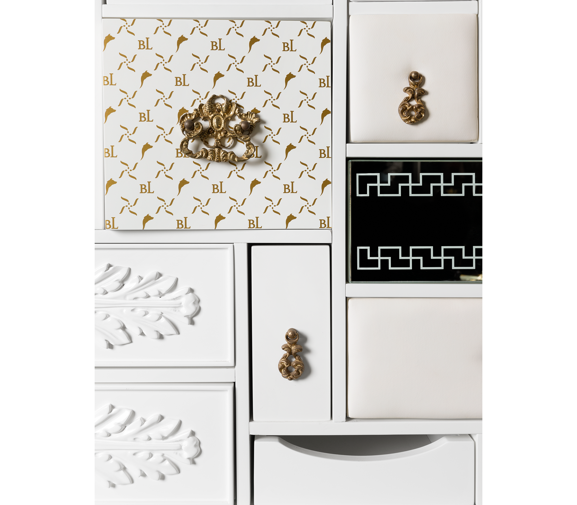 Luxury Black Sideboard Cabinet with Geometric Design & Hidden Storage