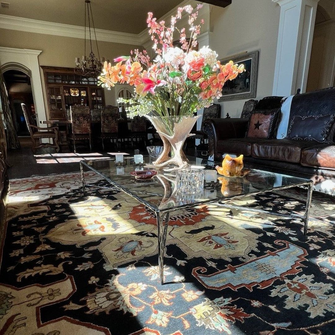Thaddeus Metal Square Glass Coffee Table Hand-Forged Living Sofa Center Tea Table