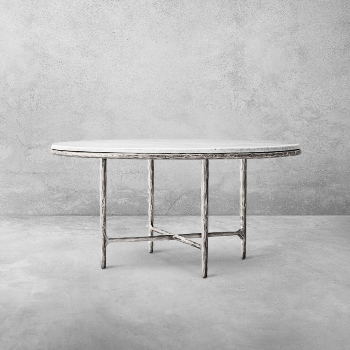 Thaddeus Metal Marble Round Dining Table Hand-Forged Kitchen Table