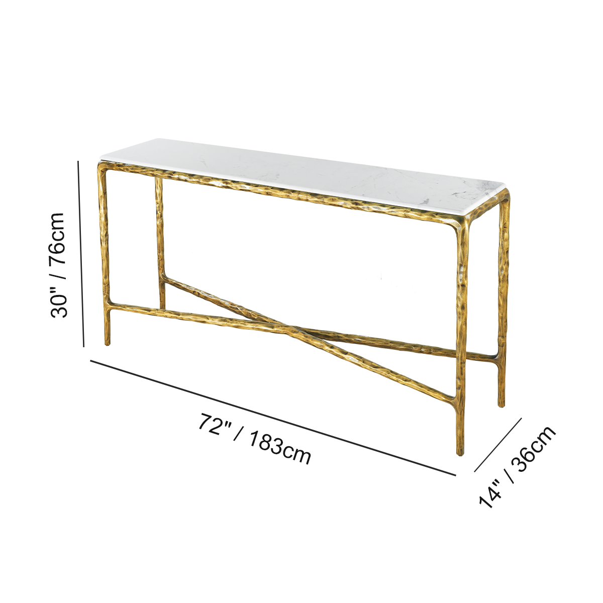 Thaddeus Metal Rectangle Marble Console Table Hand-Forged Entryways Entrance Table