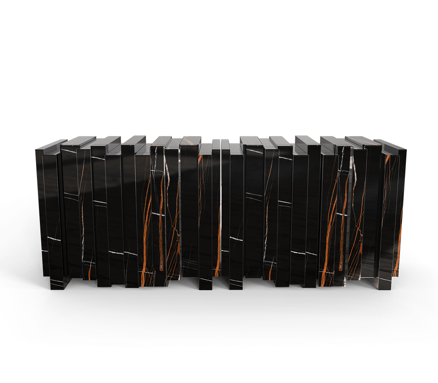 Luxury Sculptural Sideboard Cabinet with Black Gold Finish & Hidden Storage