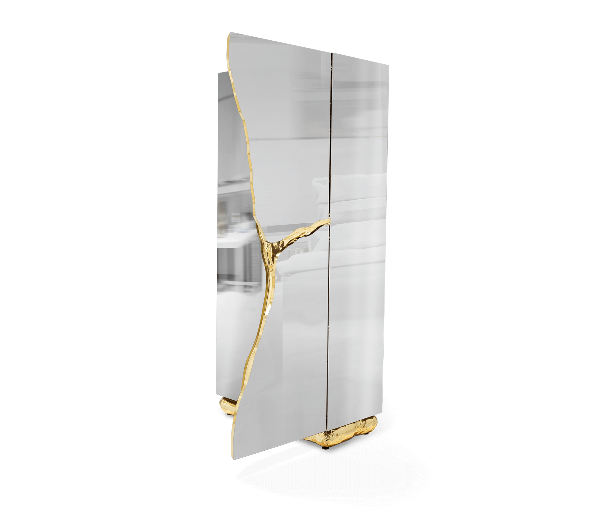 Luxury Walnut Display Cabinet with Sculptural Brass Accents & Hidden Storage