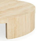 Runder Couchtisch Veneta mit Carrara-Marmor-Furnierplatte für Wohnzimmer und Holztisch