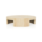 Runder Couchtisch Veneta mit Carrara-Marmor-Furnierplatte für Wohnzimmer und Holztisch