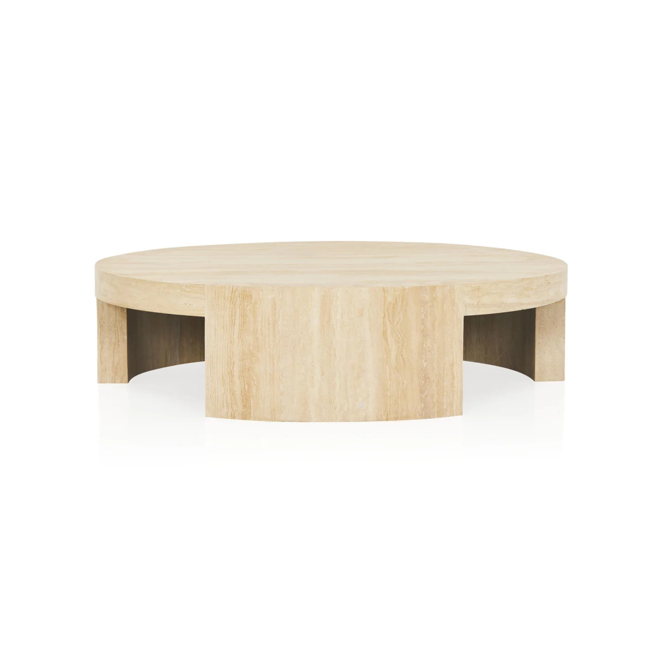 Runder Couchtisch Veneta mit Carrara-Marmor-Furnierplatte für Wohnzimmer und Holztisch
