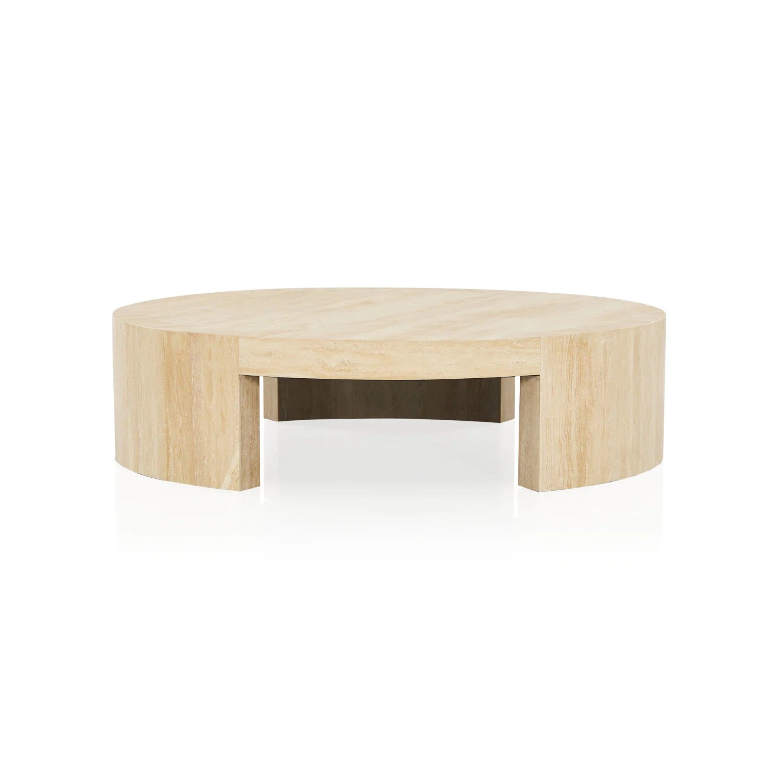 Runder Couchtisch Veneta mit Carrara-Marmor-Furnierplatte für Wohnzimmer und Holztisch