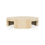 Runder Couchtisch Veneta mit Carrara-Marmor-Furnierplatte für Wohnzimmer und Holztisch