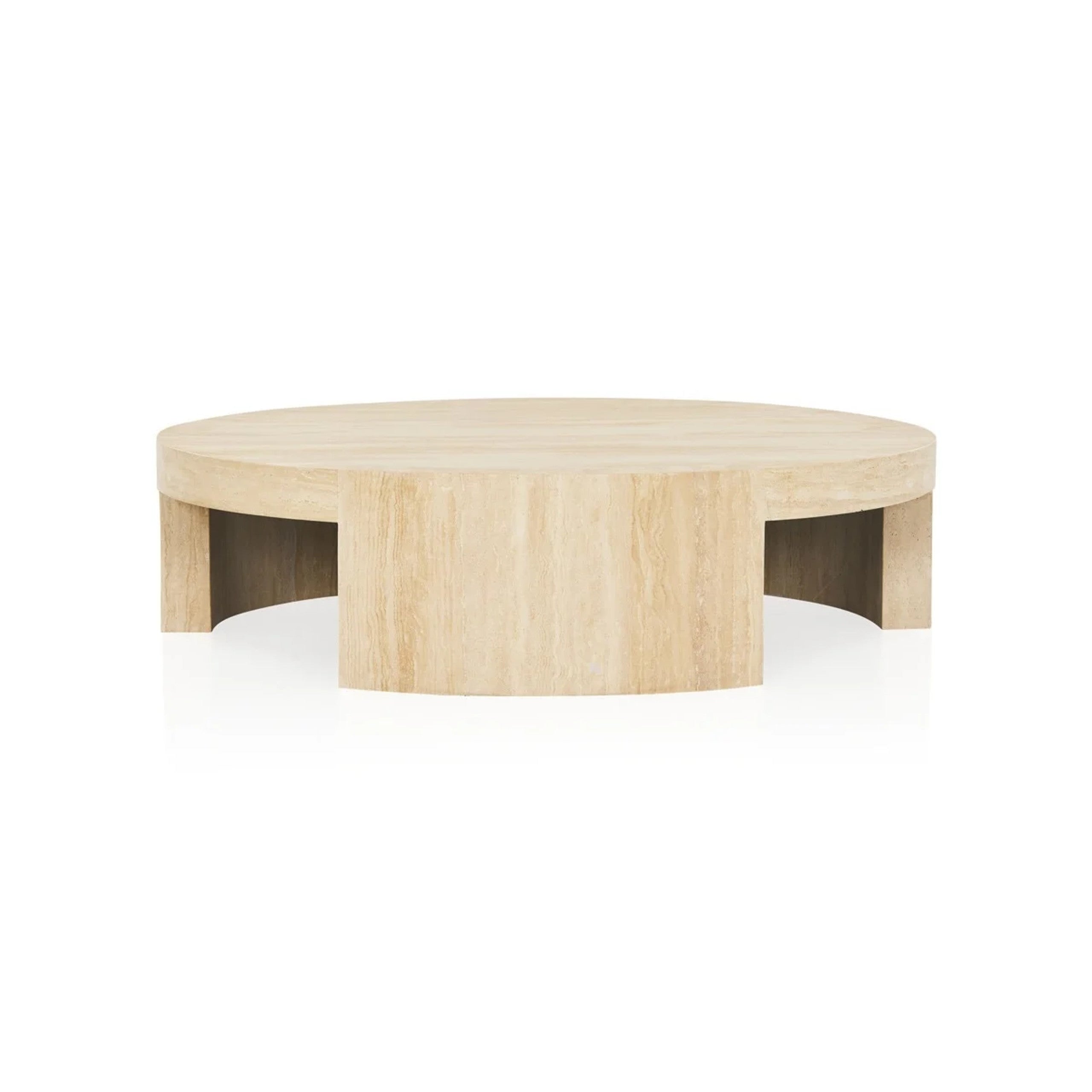 Runder Couchtisch Veneta mit Carrara-Marmor-Furnierplatte für Wohnzimmer und Holztisch