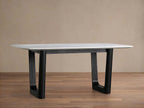 Saint Germain Stone Dining Table with Natural Marble Top Wood Rennes Metal Base
