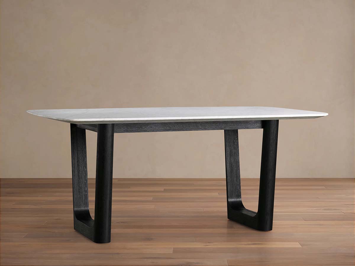 Saint Germain Stone Dining Table with Natural Marble Top Wood Rennes Metal Base
