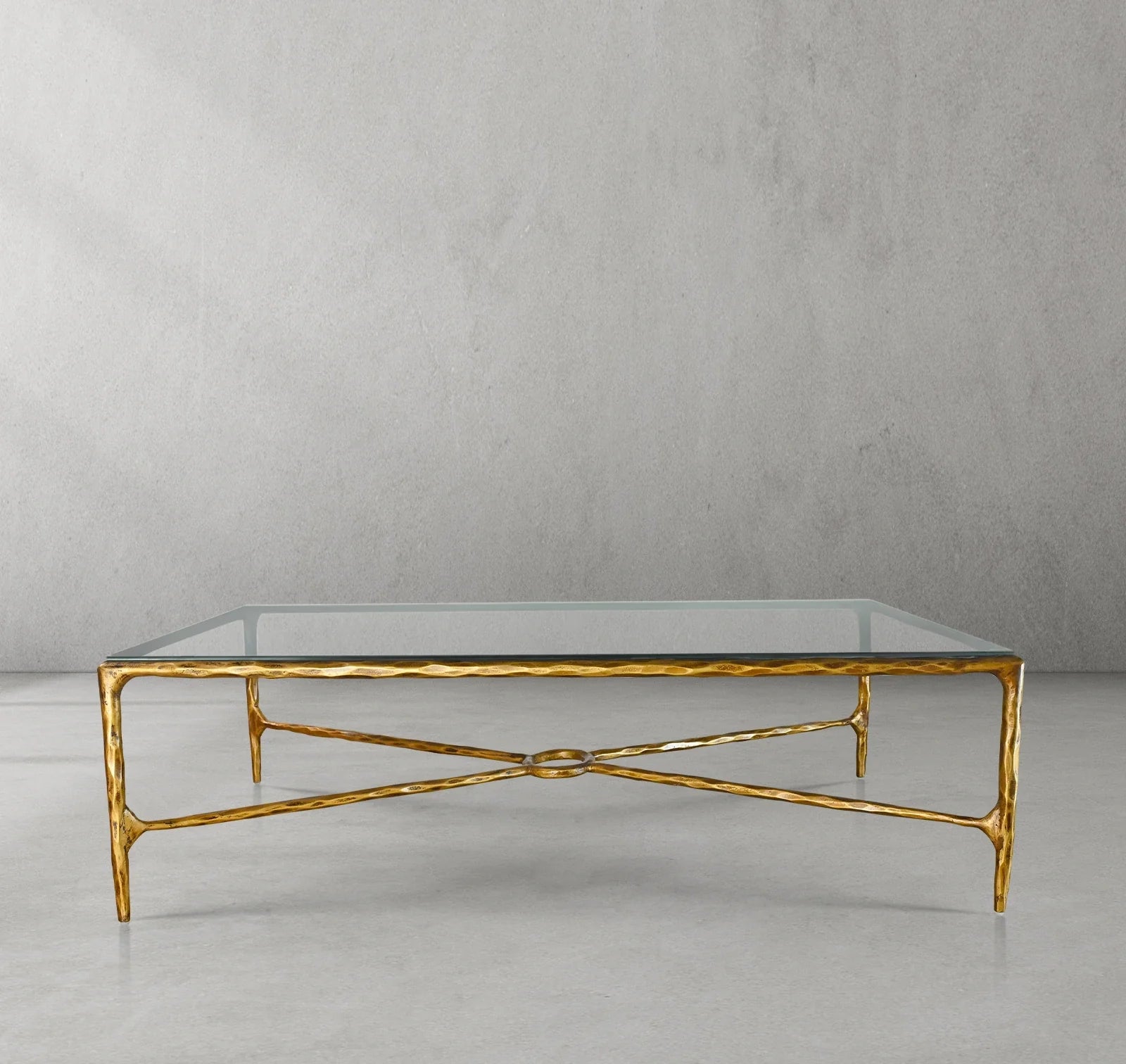 Thaddeus Metal Rectangular Glass Coffee Table Hand-Forged Living Sofa Center Tea Table