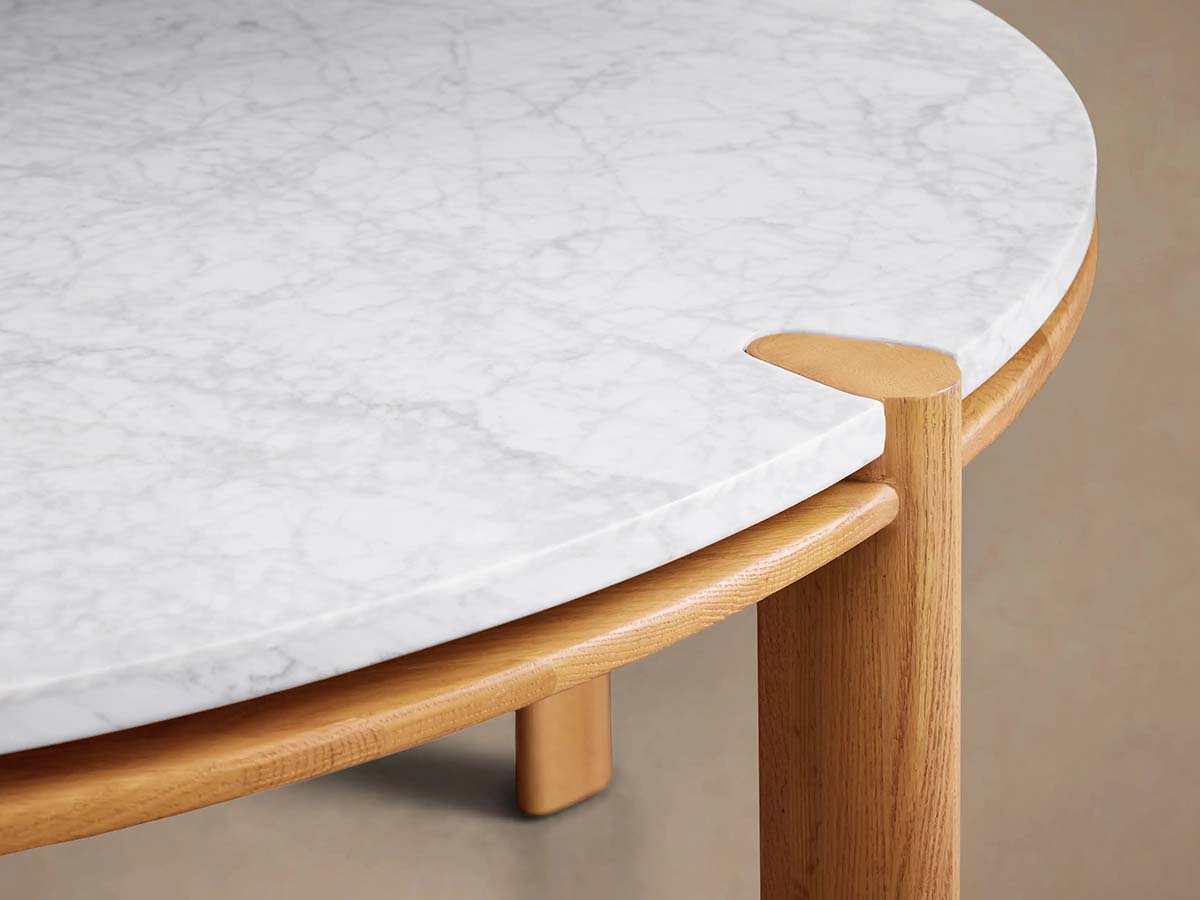 Pyet 48" Round Dining Table with Carrara Marble Top Solid Oak Base