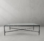 Thaddeus Metal Rectangular Glass Coffee Table Hand-Forged Living Sofa Center Tea Table