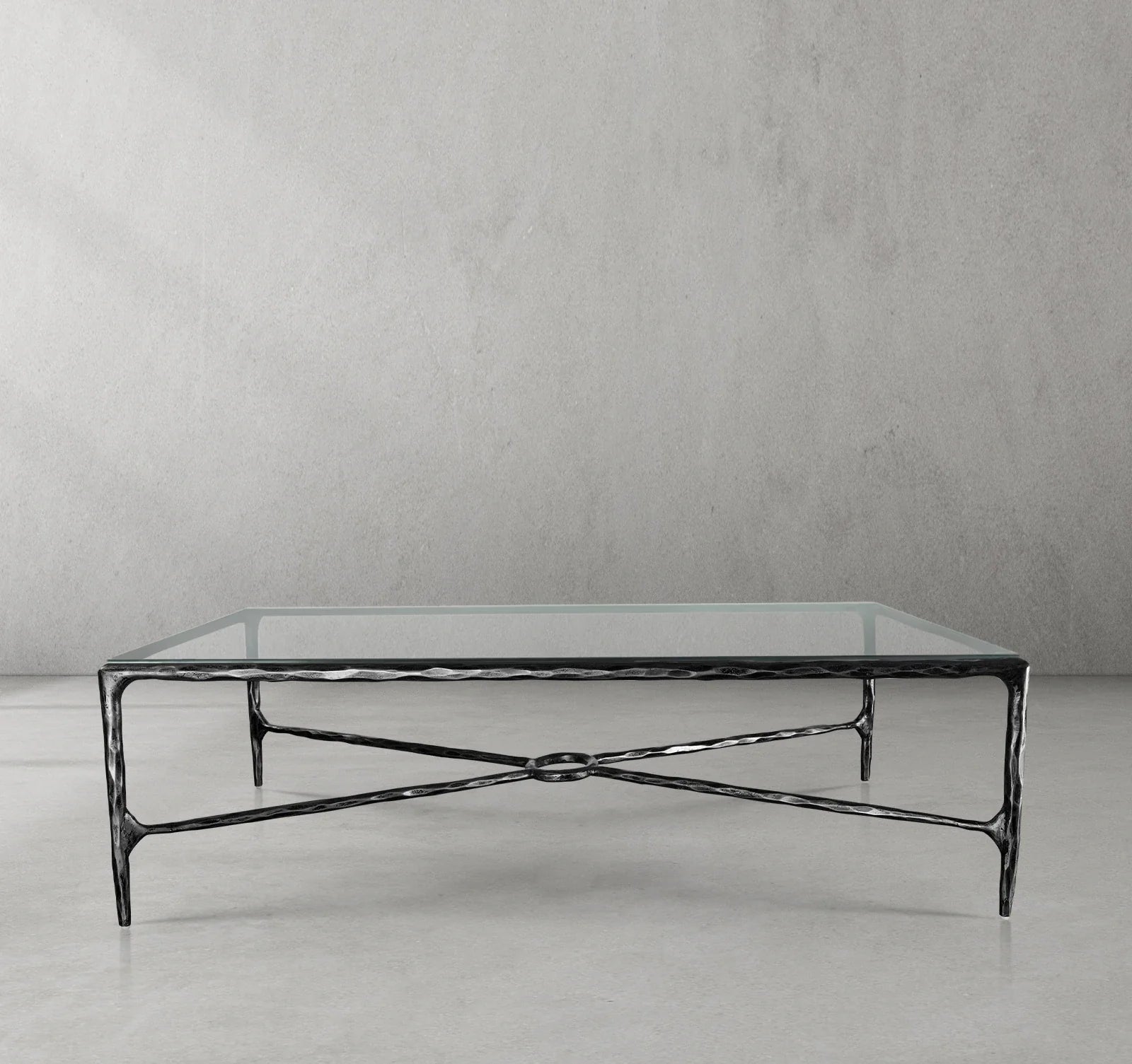 Thaddeus Metal Rectangular Glass Coffee Table Hand-Forged Living Sofa Center Tea Table