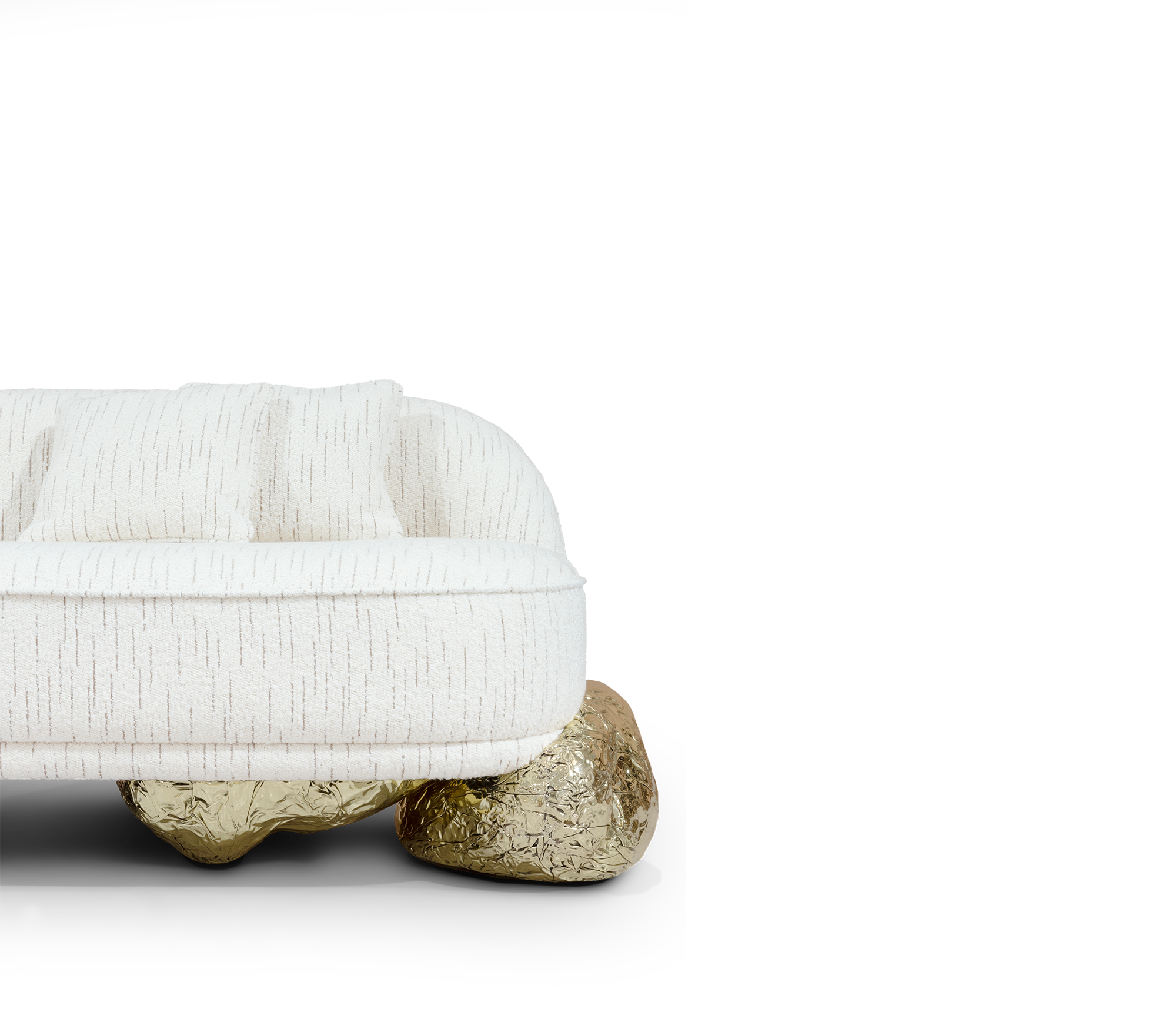 Luxury Sculptural Sofa with Polished Hammered Brass Base & Organic Curved Design