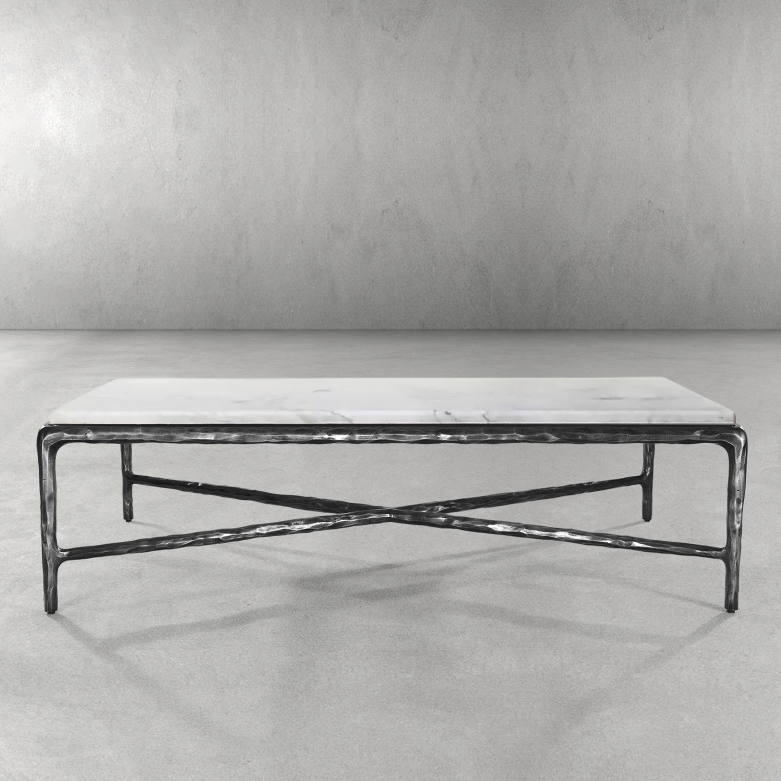 Thaddeus Metal Rectangle Marble Coffee Table Hand-Forged Living Sofa Center Tea Table