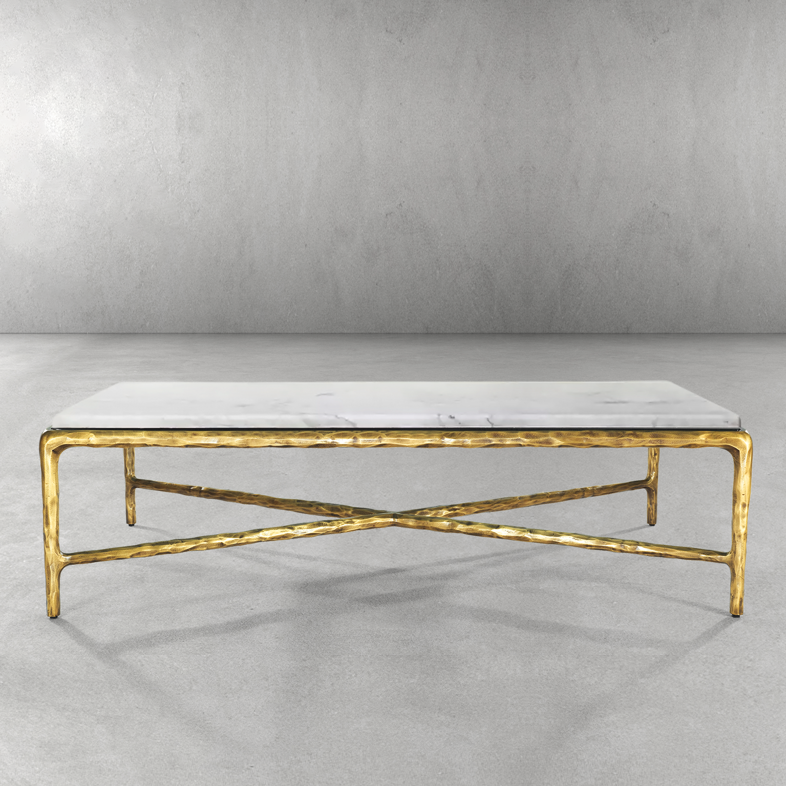 Thaddeus Metal Rectangle Marble Coffee Table Hand-Forged Living Sofa Center Tea Table