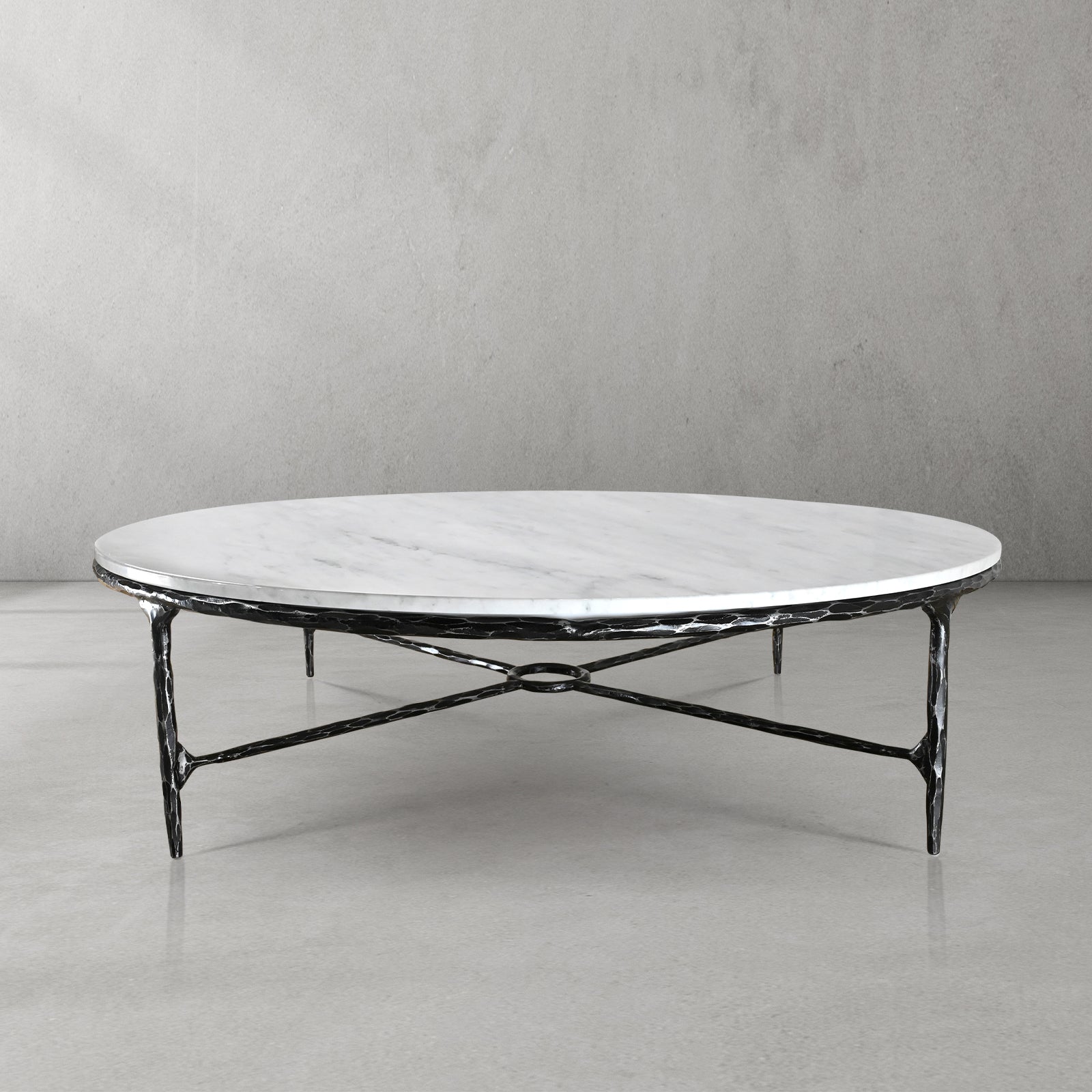 Thaddeus Metal Marble Round Coffee Table Hand-Forged Style O & X Living Sofa Center Tea Table