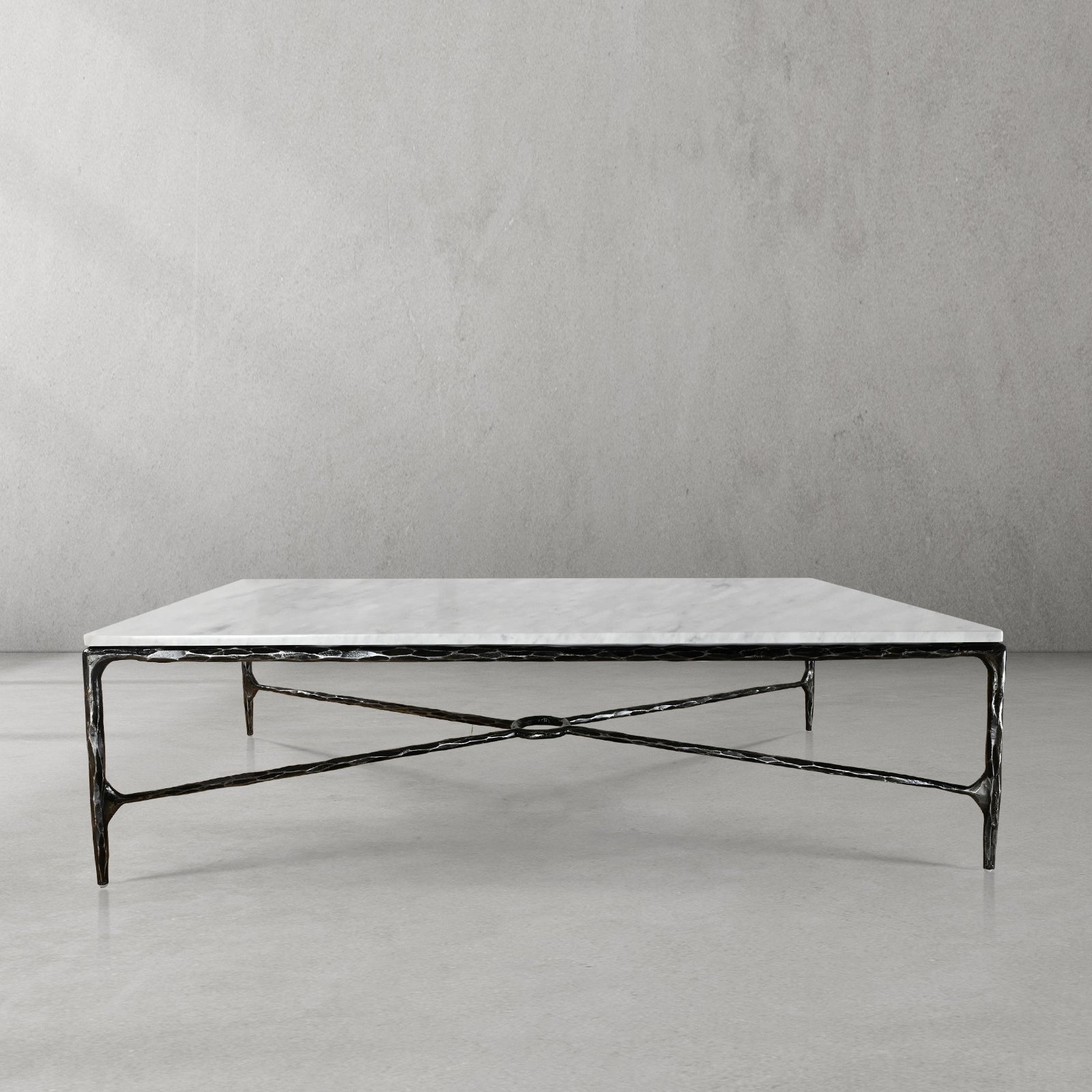 Thaddeus Metal Rectangle Marble Coffee Table Hand-Forged Living Sofa Center Tea Table