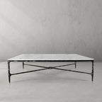 Thaddeus Metal Rectangle Marble Coffee Table Hand-Forged Living Sofa Center Tea Table