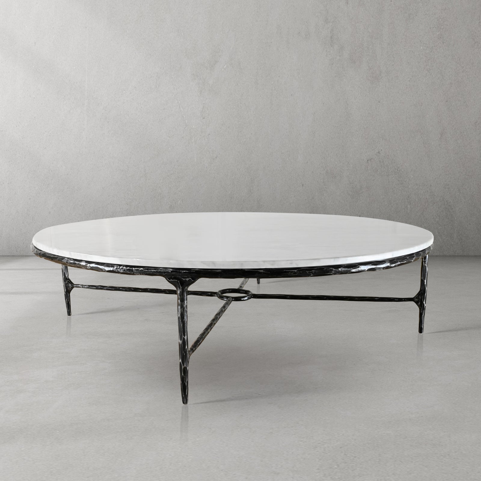 Thaddeus Metal Marble Round Coffee Table Hand-Forged Style O & X Living Sofa Center Tea Table