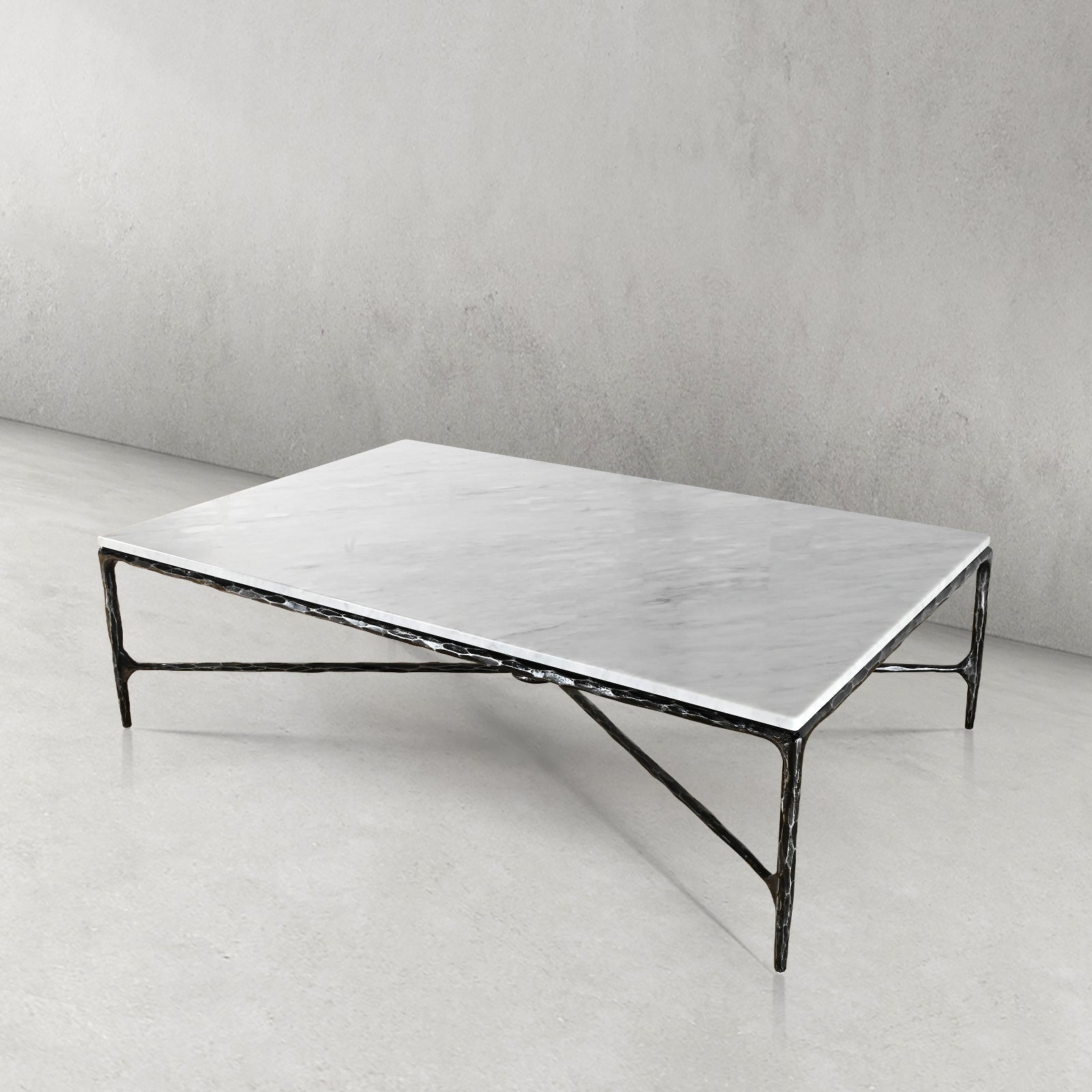 Thaddeus Metal Rectangle Marble Coffee Table Hand-Forged Living Sofa Center Tea Table