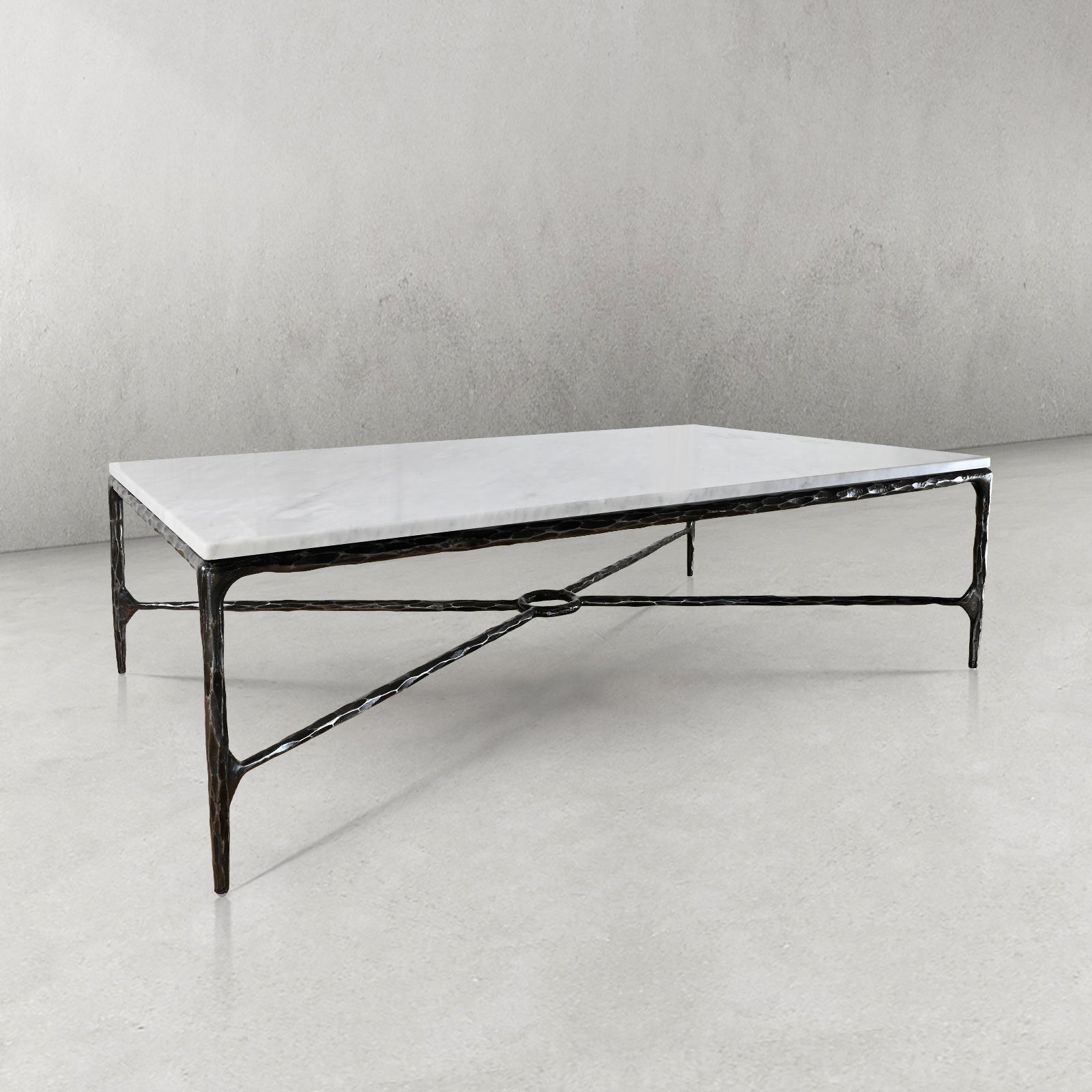 Thaddeus Metal Rectangle Marble Coffee Table Hand-Forged Living Sofa Center Tea Table