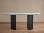 Saint Germain Stone Dining Table with Natural Marble Top Wood Dauphine Base