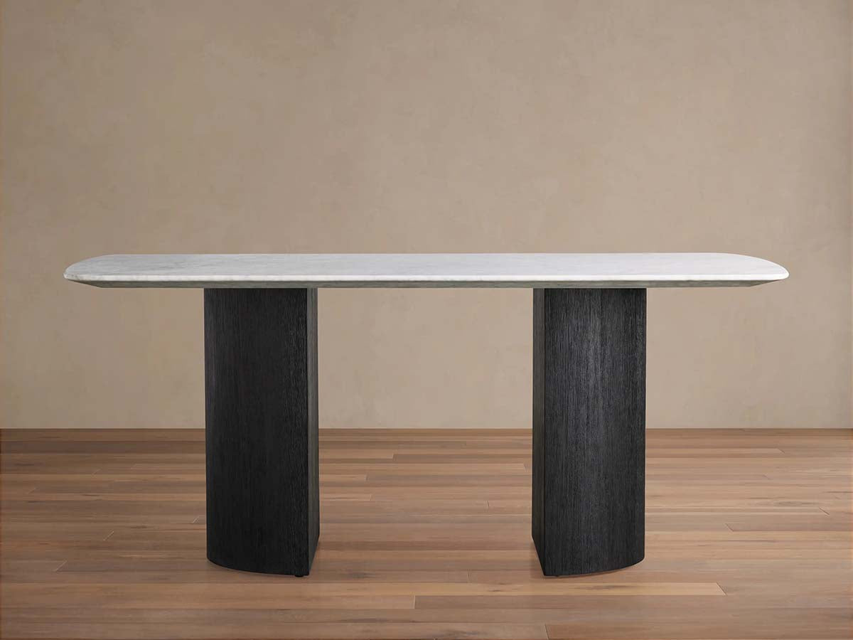 Saint Germain Stone Dining Table with Natural Marble Top Wood Dauphine Base