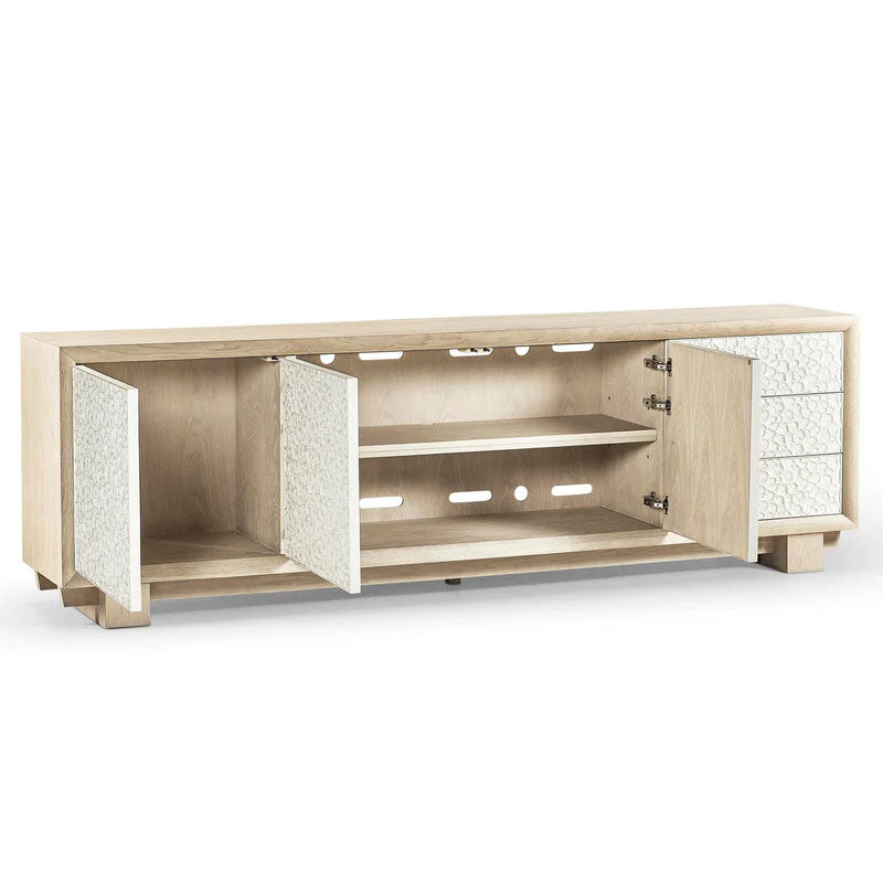 Water Pelagic Sculpted Media Console Sideboard Washed Oak TV Stand Storage Drawers Cabinet