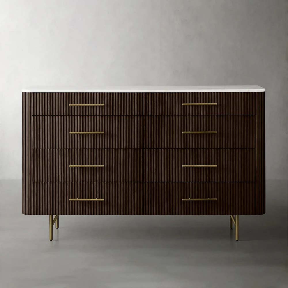 Finnley Wood Eight-Drawer Dresser with Marble or Bluestone Top Rural Chest Of 8-Drawers Cabinet