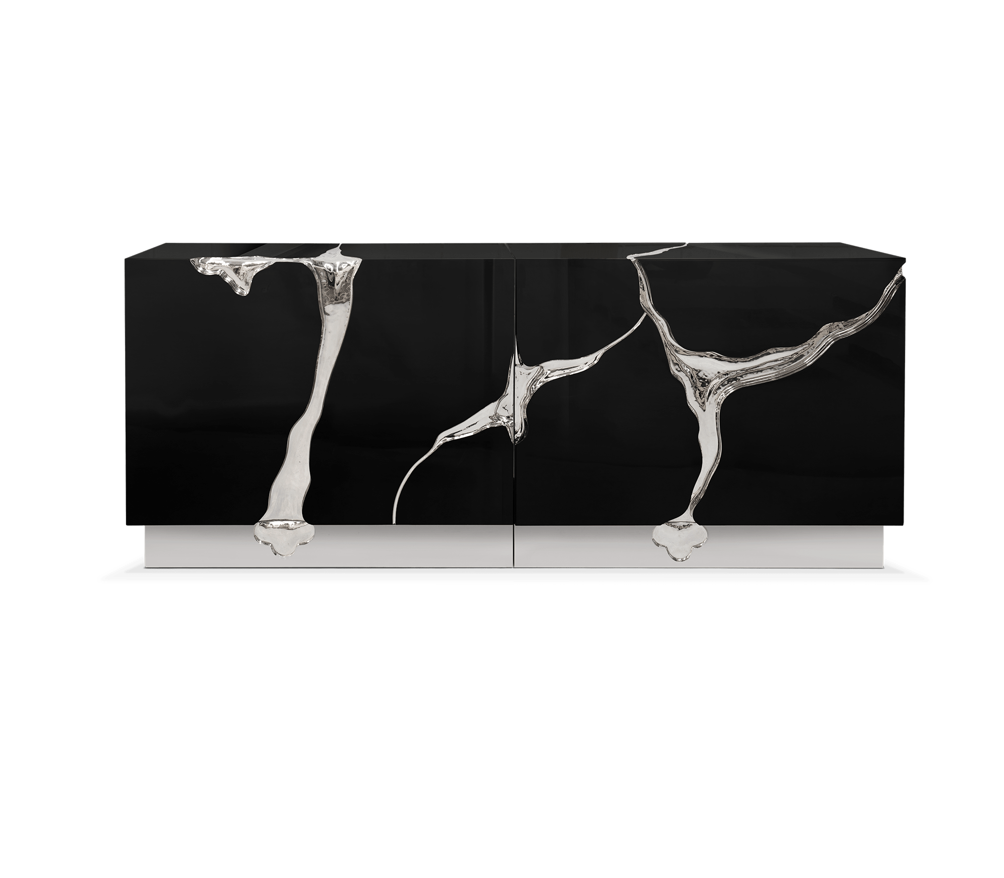 Luxury Black Gold Sideboard Cabinet with Sculptural Cracked Design