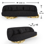 Luxury Sculptural Sofa with Polished Hammered Brass Base & Organic Curved Design