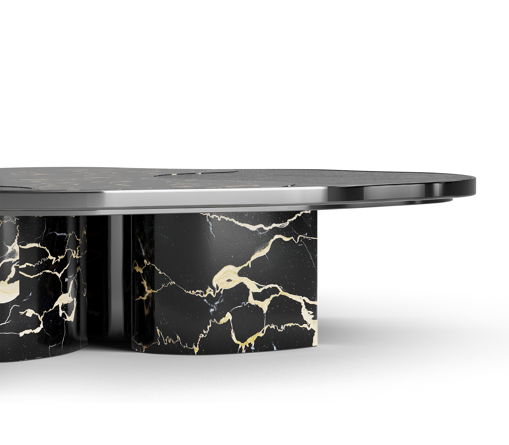 Luxury Calacatta Marble Coffee Table with Black Sculptural Base & Modern Design