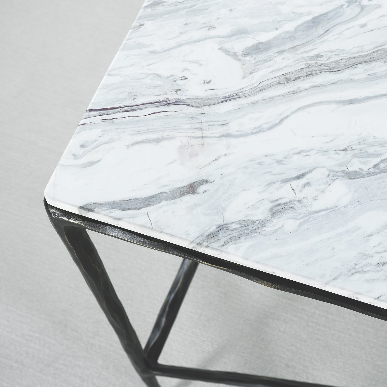 Thaddeus Metal Rectangle Marble Console Table Hand-Forged Entryways Entrance Table