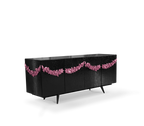 Luxury Black Sideboard Buffet Cabinet with Floral Carved Details & Storage