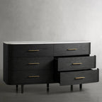 Danny Solid Oak Wood Six-Drawer Dresser with Marble Top Chest Of 6 Drawers Storage Cabinet Modern Style
