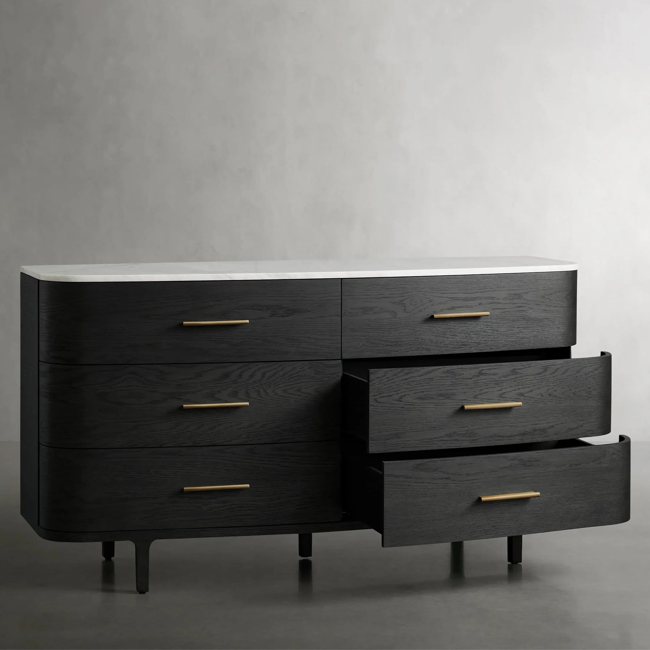 Danny Solid Oak Wood Six-Drawer Dresser with Marble Top Chest Of 6 Drawers Storage Cabinet Modern Style