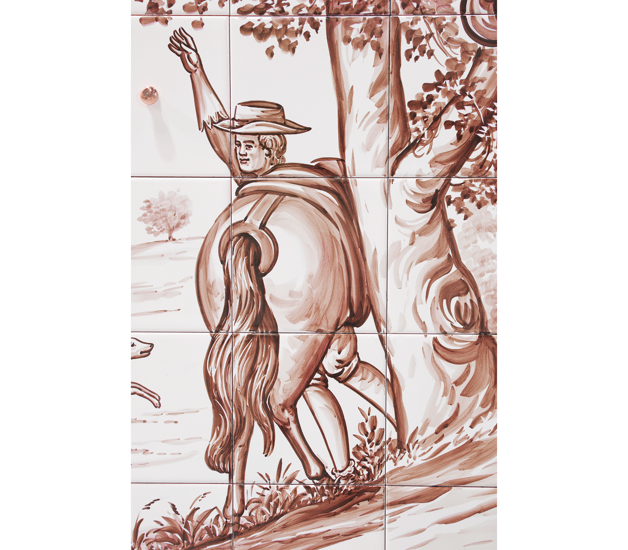 Luxury Display Cabinet with Hand-Painted Tile Artwork, Glass Shelves & Storage