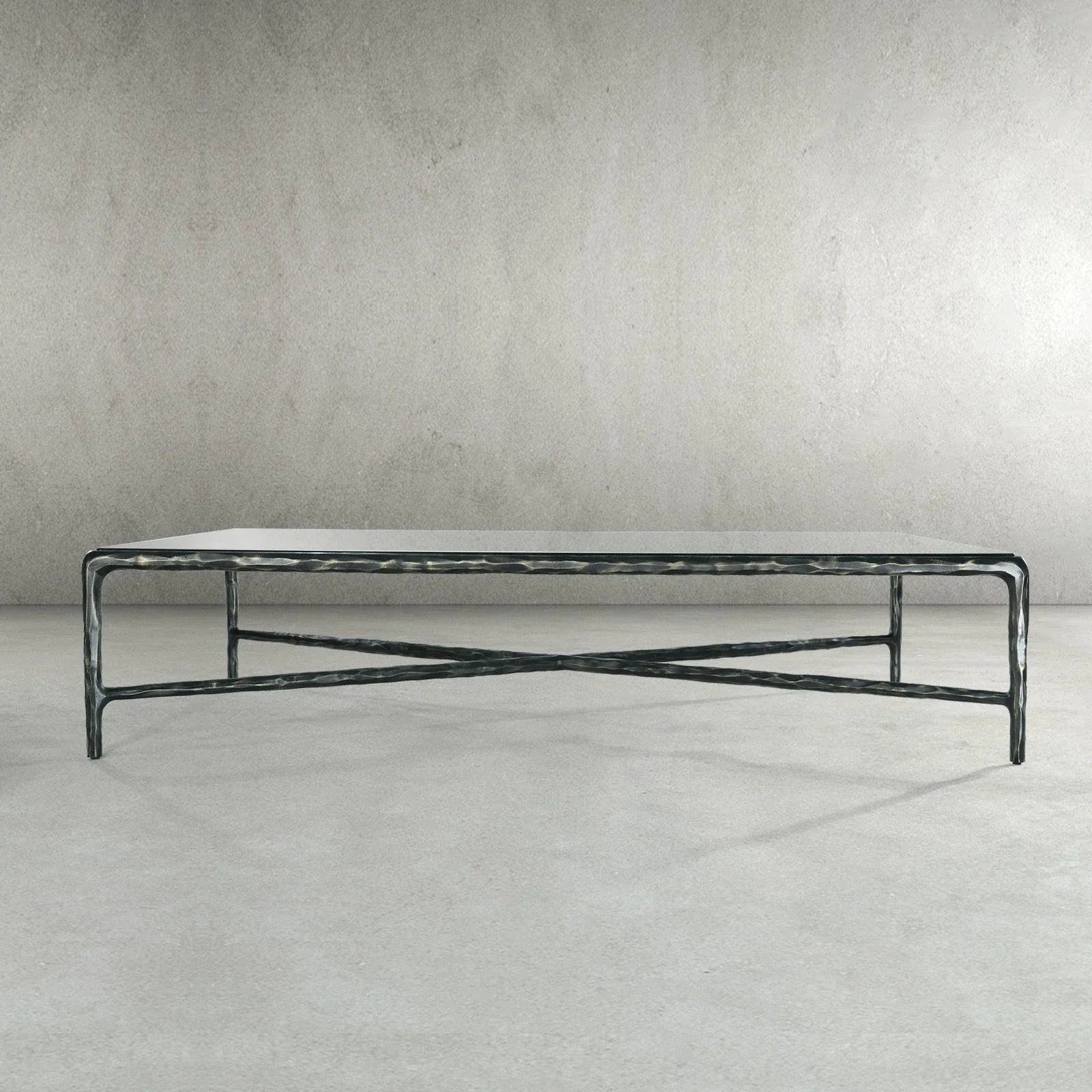 Thaddeus Metal Rectangular Glass Coffee Table Hand-Forged Living Sofa Center Tea Table
