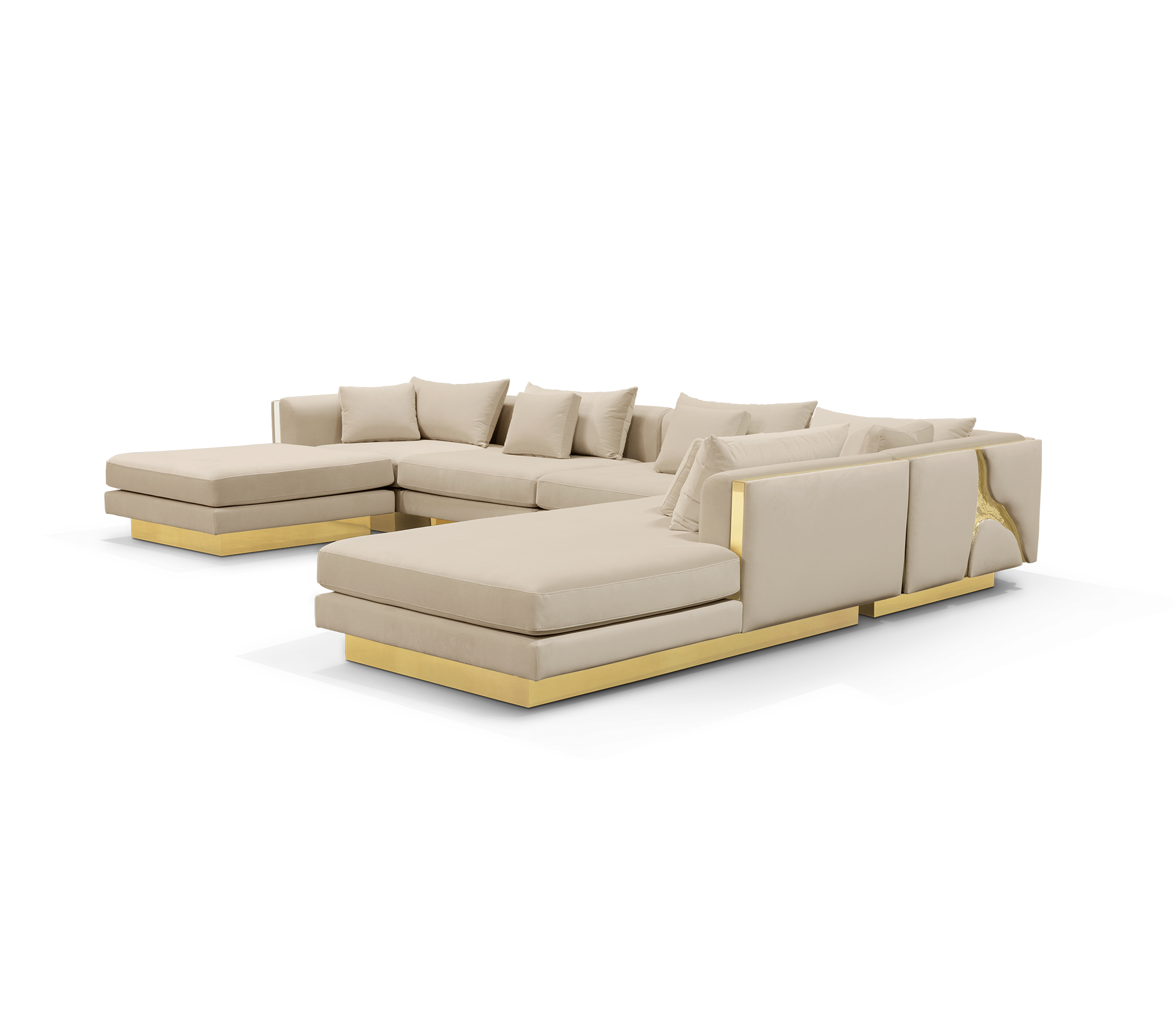 Luxury Modular Sofa with Karst-Inspired Sculptural Design & Polished Brass Frame