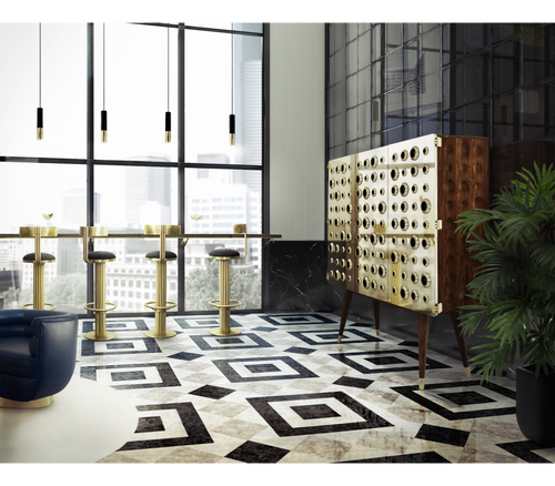Luxury Walnut Bar Cabinet with Brass Accents & Hidden Storage