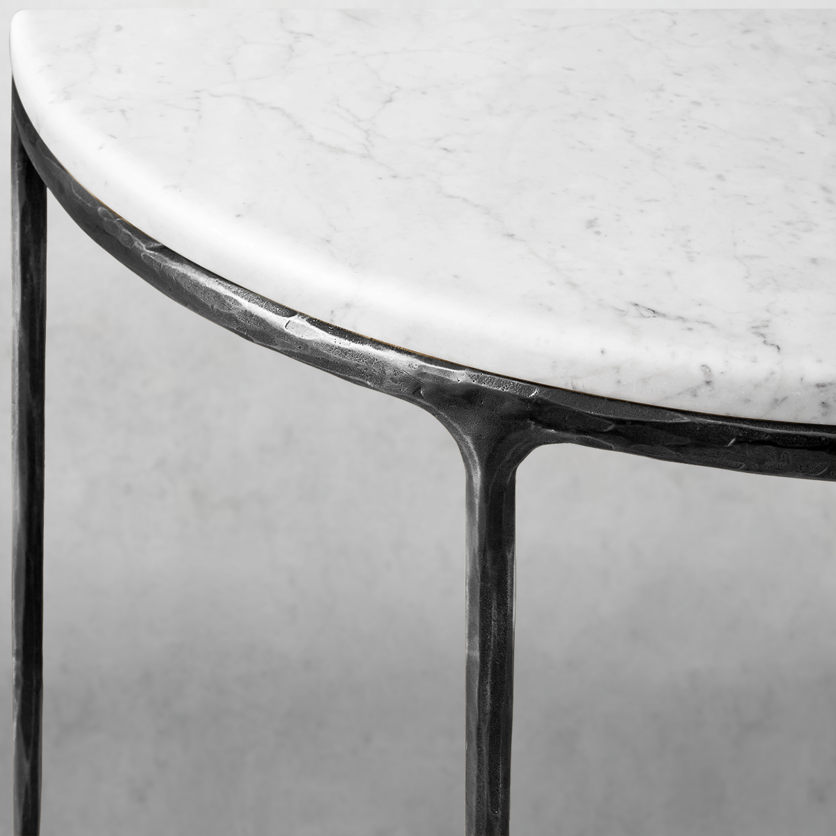 Thaddeus Metal Semi-Circle Marble Console Table Hand-Forged Entryways Entrance Table