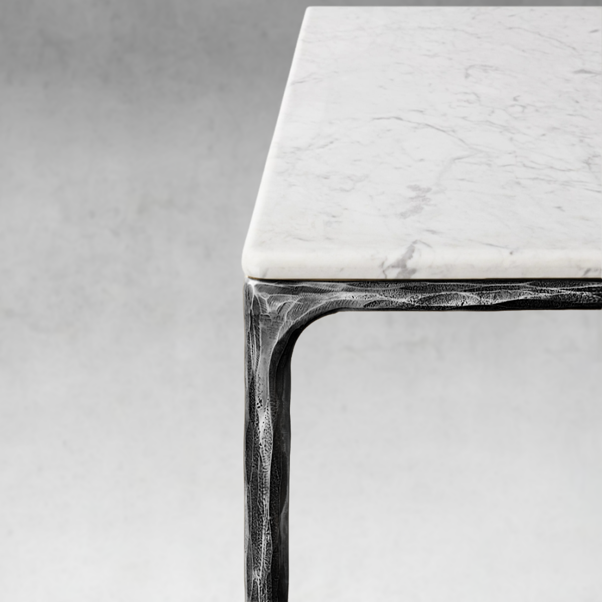 Thaddeus Metal Marble Rectangular Dining Table Hand-Forged Kitchen Table