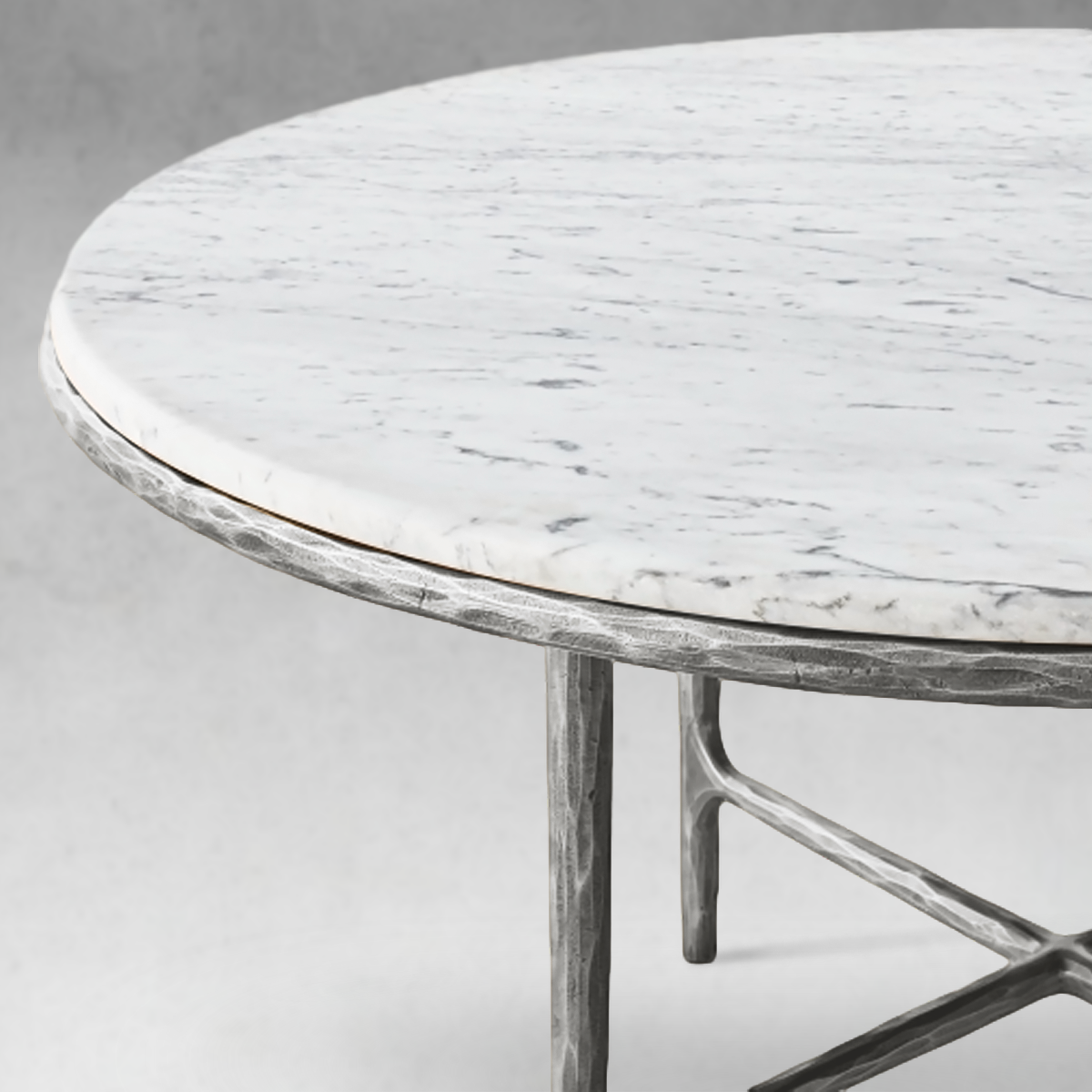 Thaddeus Metal Marble Round Dining Table Hand-Forged Kitchen Table