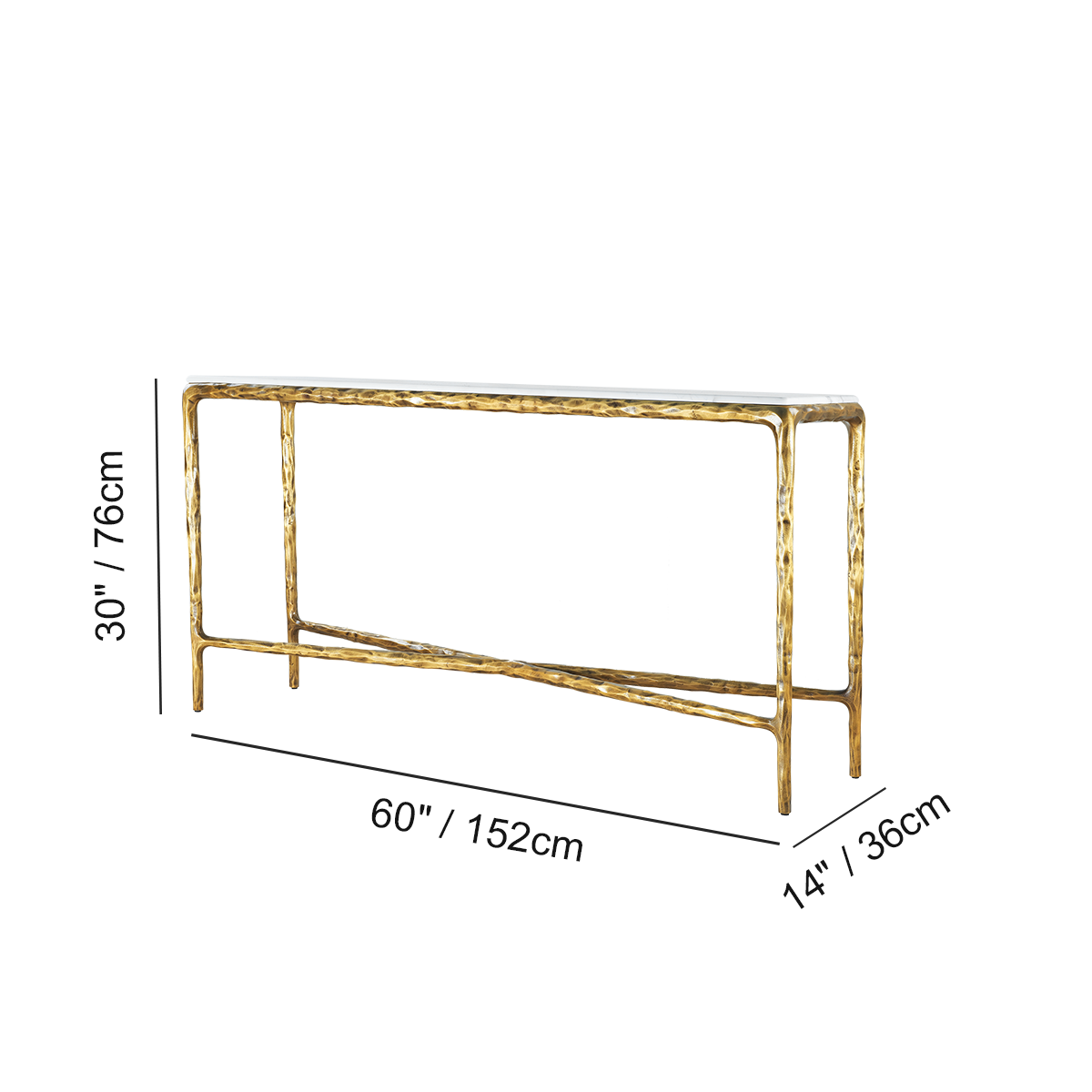 Thaddeus Metal Rectangle Marble Console Table Hand-Forged Entryways Entrance Table