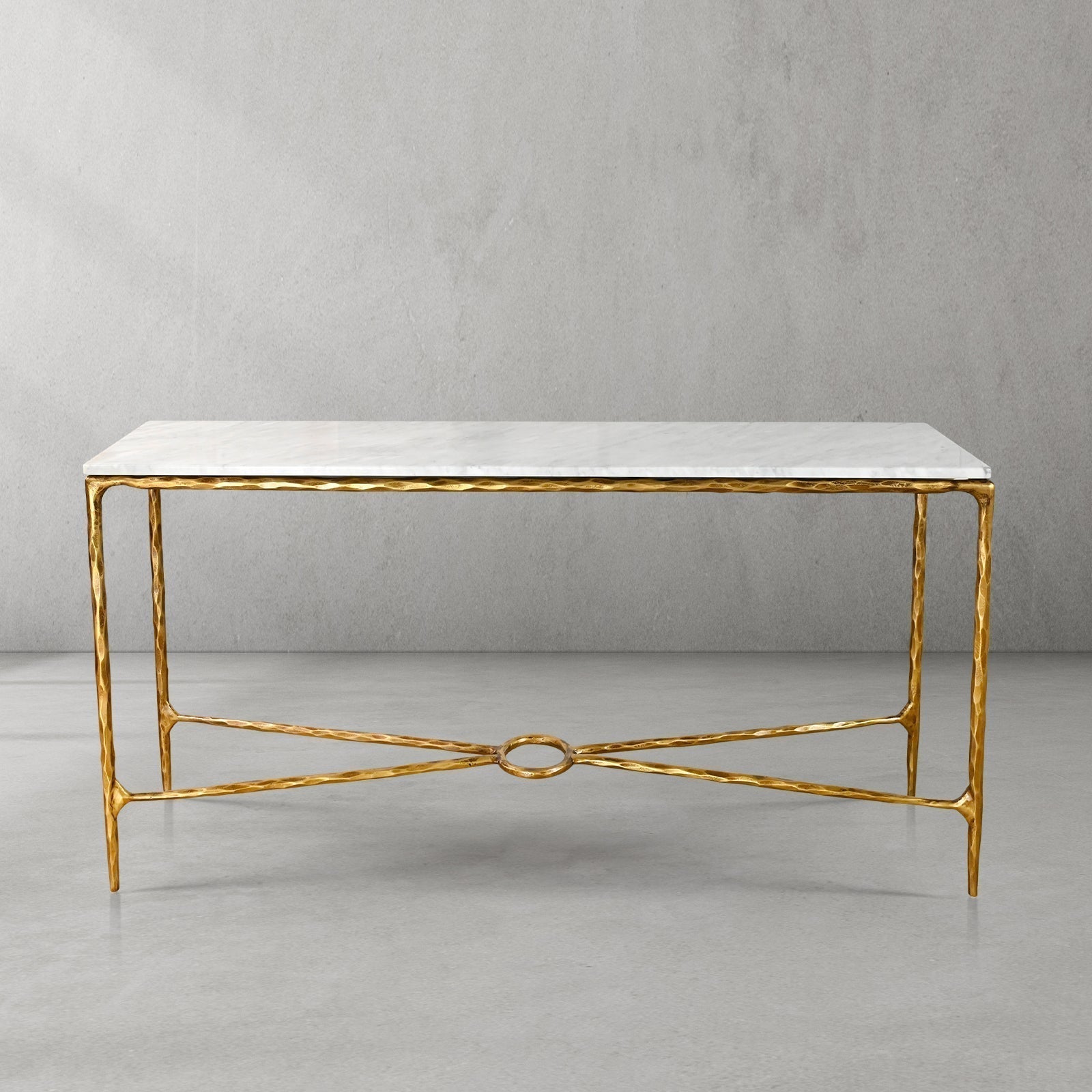 Thaddeus Metal Rectangle Marble Console Table Hand-Forged Entryways Entrance Table