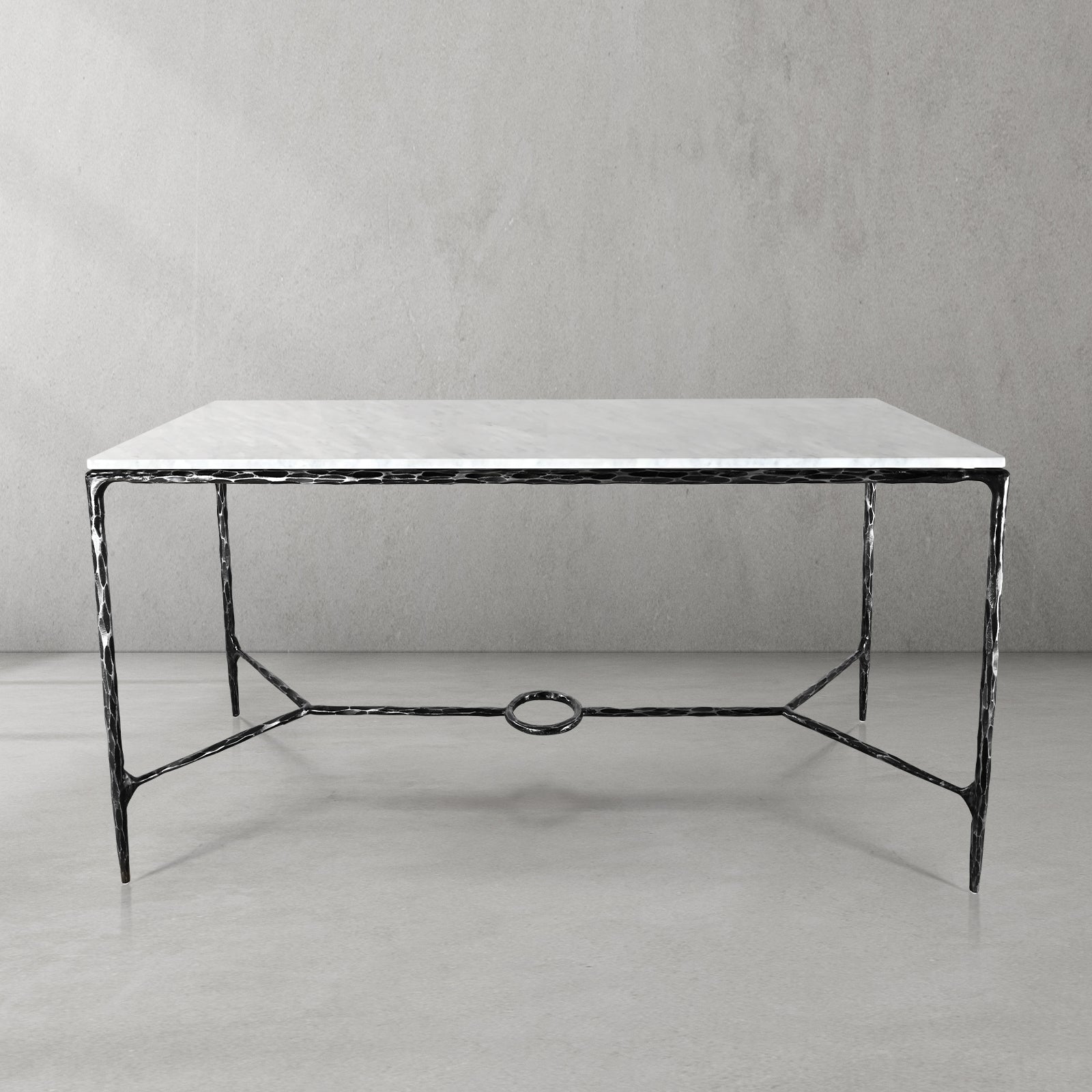 Thaddeus Metal Rectangle Marble Desk Hand-Forged Office Desk Computer Desk