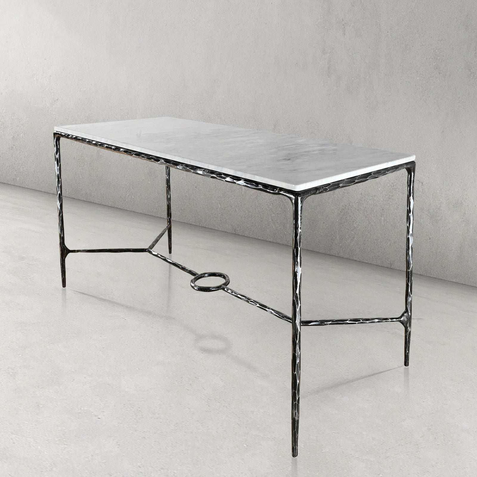 Thaddeus Metal Rectangle Marble Desk Hand-Forged Office Desk Computer Desk